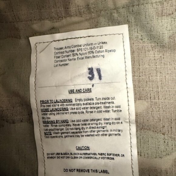 US Military Army Combat Trousers Uniform NSN 8415-01-623-4184 Medium-Short - Picture 6 of 6